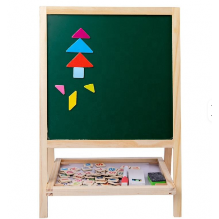 Tabla multifunctionala din lemn 2 in 1, Magnetica si cu creta + accesorii, 40 cm