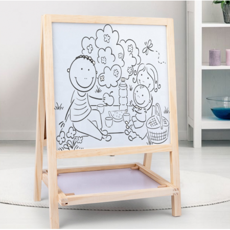 Tabla multifunctionala din lemn 2 in 1, Magnetica si cu creta + accesorii, 40 cm