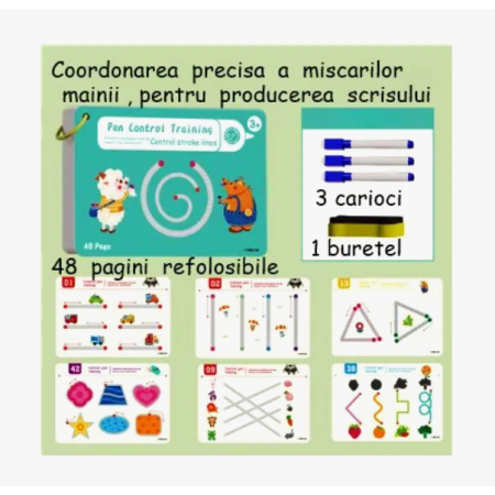 Carte educativa reutilizabila, Antrenarea mainilor pentru scris, Forme, 48 pagini