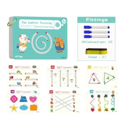 Carte educativa reutilizabila, Antrenarea mainilor pentru scris, Forme, 48 pagini