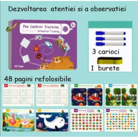 Carte educativa reutilizabila, Dezvoltarea atentiei si observatiei , 48 pagini