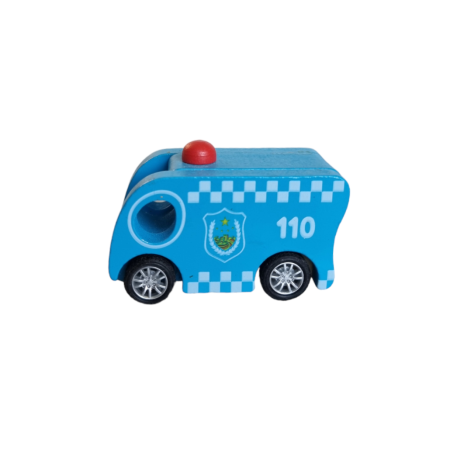 Masina de politie albastra autopropulsata jucarie lemn 7.3X3.5X5, 3 ani +