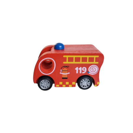 Masina de pompieri rosie autopropulsata jucarie lemn 7.3X3.5X5, 3 ani +