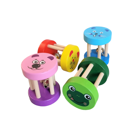 Jucarie zornaitoare rosu&galben din lemn bebelusi 6x5 cm, 6 luni +