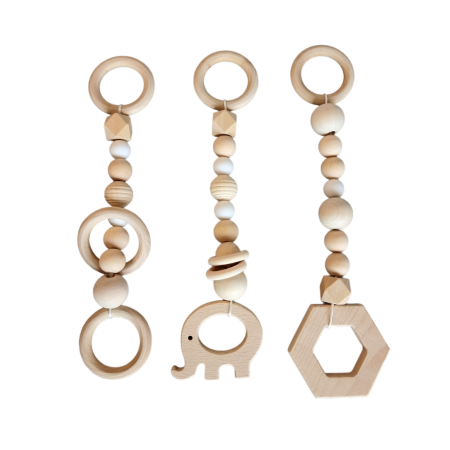 Centru de activitati din lemn Alb 3 accesorii bebelusi, 0 luni +