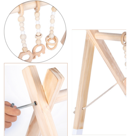 Centru de activitati din lemn Alb 3 accesorii bebelusi, 0 luni +