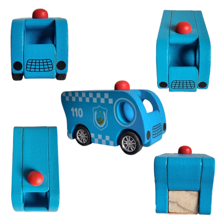 Masina de politie albastra autopropulsata jucarie lemn 7.3X3.5X5, 3 ani +