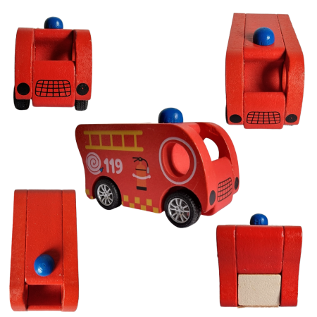 Masina de pompieri rosie autopropulsata jucarie lemn 7.3X3.5X5, 3 ani +