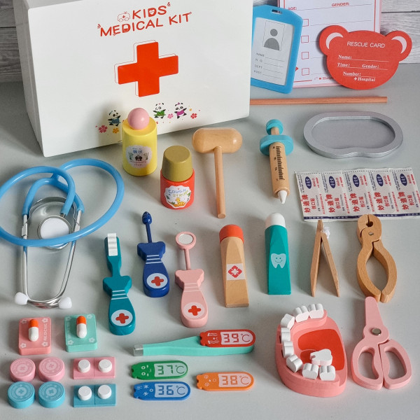 Set trusa Doctor Stomatolog din lemn – Joc de rol, 3 ani +