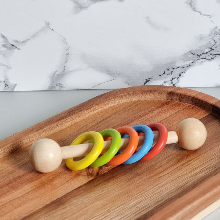 Jucarie din lemn zornaitoare bebe Multicolor 13x2x2 cm, 6 luni +