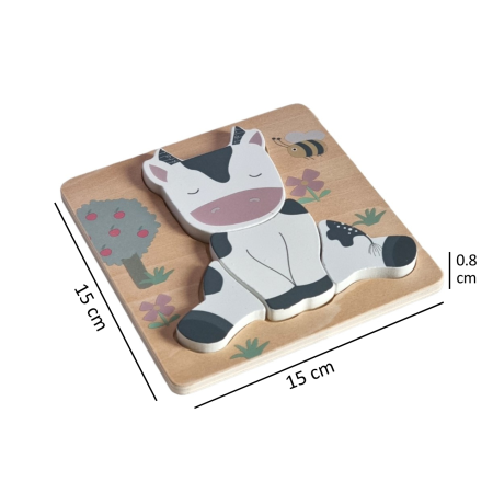 Puzzle 3D Incastru din lemn, 5 piese, Vacuta, 3 ani +