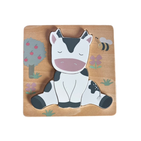 Puzzle 3D Incastru din lemn, 5 piese, Vacuta, 3 ani +